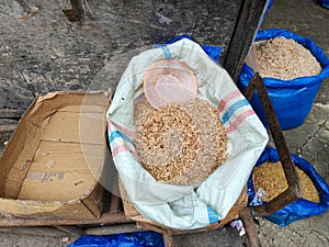 a sack full of dried shrimp