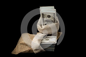 Sack of money 100 USD dollars banknotes a lot of money