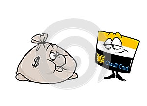 Sack money credit card business characters cartoon