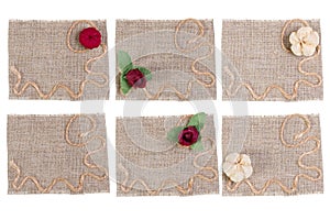 Sackcloth and Flower Decoration, Burlap Fabric Label Patch Set, Rustic Sack Cloth Piece