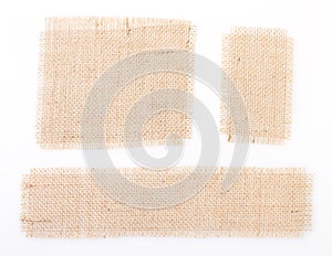 Sackcloth set tags over white. burlap.