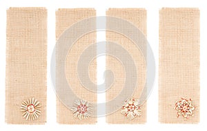 Sackcloth tag with straw decor.