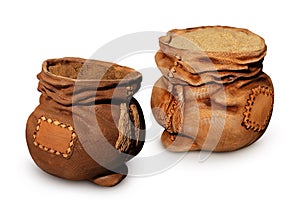 Sacks with dark and light rye flour