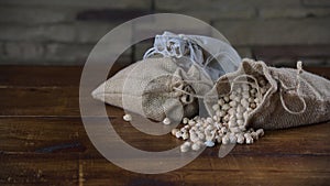 Sacks of legumes, beans, lentils and chickpeas