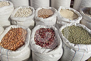 Sacks with Legumes Beans Market