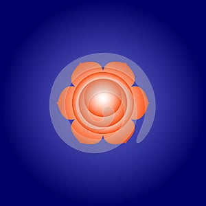 Sacral chakra Svadhisthana in Orange color on dark blue space background. Isoteric flat icon. Geometric pattern. Vector