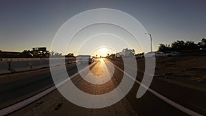 Sacramento Freeway 50 West 03 Front View Sunset Driving Plates California USA Ultra Wide