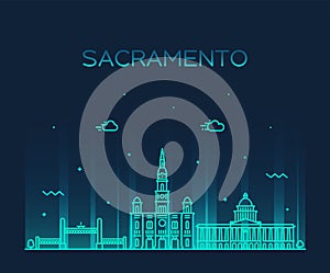 Sacramento skyline California USA vector line city