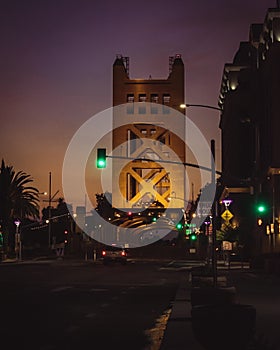 Sacramento tower bridge at night