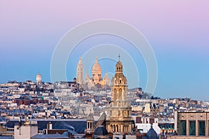 Sacre-Coeur Basilica at sunset in Paris, France