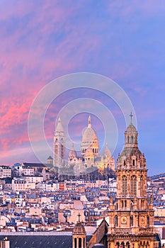 Sacre-Coeur Basilica at sunset in Paris, France