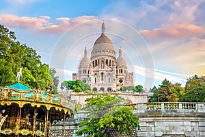 Sacre Coeur Cathedral on Montmartre Hill in Paris