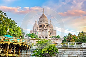 Sacre Coeur Cathedral on Montmartre Hill in Paris photo
