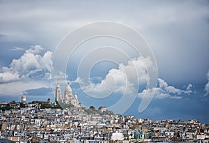 Sacre oeur cathedral in top of Montmatre hill in paris