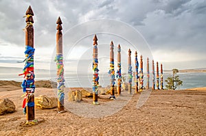 Sacread buryat place on Olkhon island, lake Baikal, Russia photo