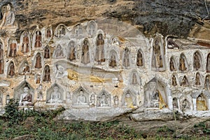 Sacred Buddha niches in Akauk Taung cliff, Pyay, Myanmar