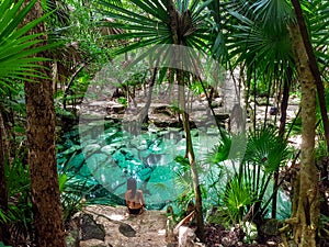 Sacred cenote azul in Tulum, Yucatan Peninsula, Mexico