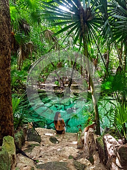 Sacred cenote azul in Tulum, Yucatan Peninsula, Mexico photo