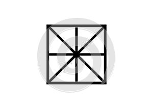 Sacred Center, The Omphalos, exoteric symbols, eight linear segments converging towards a central point of a square. Geometry Logo