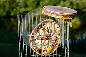 Sacred drums during spiritual singing.