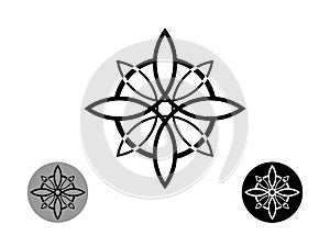 Sacred flower, Celtic like style linear star with circle symbol. Linear knot logo, Wiccan symbol for protection, mystical geometry