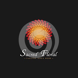Sacred flower logo inspiration ideas with fire burning like the sun, Sacred flower abstract floral logo