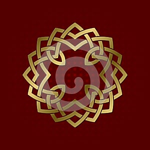 Sacred geometric symbol of circular plexus. Golden mandala logo frame