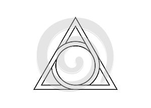 Sacred geometrical figure of a circle inscribed in a triangle, the vector logo tattoo mythological symbol round triangle isolated photo