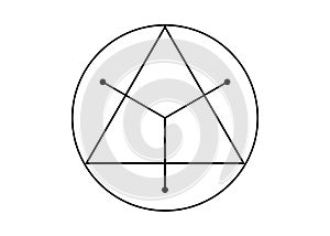 sacred geometrical figure of a circle inscribed in a triangle, the vector logo tattoo mythological symbol round triangle isolated