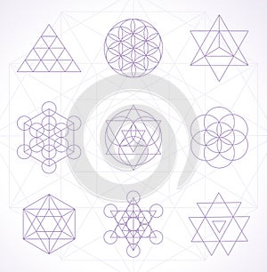 Sacred geometry abstract outline shapes vector set