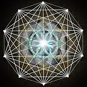 Sacred geometry decagram with seed of life inside mandala