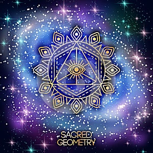 Sacred Geometry Emblem with Eye on Shining Galaxy