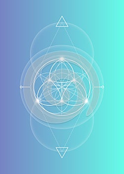 Sacred Geometry, Flower of Life, lotus flower mandala. White logo Symbol of Harmony and Balance, Glowing Geometrical Ornament yoga