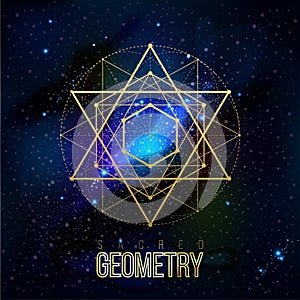 Sacred geometry forms on space background