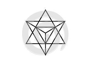 Sacred geometry. Merkaba thin line geometric triangle shape. esoteric or spiritual symbol. isolated on white background. Star