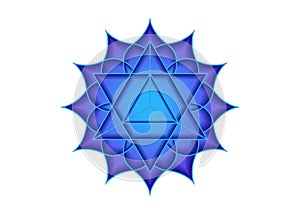 Sacred geometry, mystical symbol of the Merkabah, fifth Throat chakra, lotus flower in blue color, magic logo geometric mandala