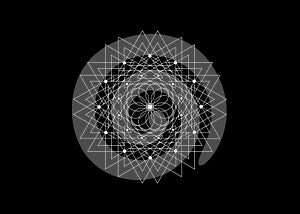 Sacred Geometry Seed of life. Logo icon, Geometric mystic mandala of alchemy esoteric Flower. White line art. Vector black tattoo