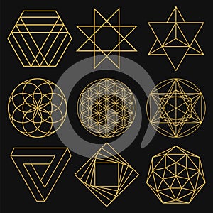 Sacred Geometry. Set of nine figures. Vector illustration.