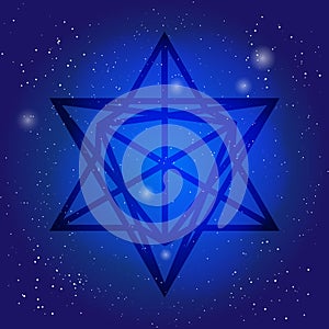 Sacred geometry symbol 3d in space. Alchemy, religion, philosophy, astrology and spirituality themes. Metatrons sign