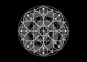 Sacred Geometry symbol. Logo icon Geometric mystic mandala of alchemy esoteric Flower of Life. Mystical arrows of fortune