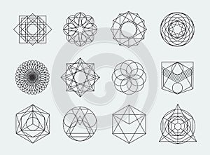 Sacred geometry symbols collection. set of hipster, abstract, alchemy, spiritual, mystic elements on white background.