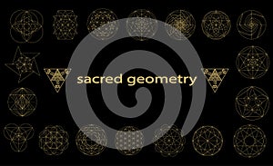 Sacred geometry symbols and signes vector illustration. Hipster tattoo. Flower of life symbol.