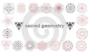 Sacred geometry symbols and signes vector illustration. Hipster tattoo. Flower of life symbol.