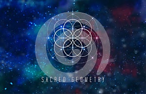 Sacred geometry vector design element on a abstract cosmic background.