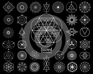 Sacred geometry vector design elements. Alchemy, religion, philosophy, spirituality, yantra hipster symbols. Set collection