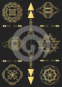 Sacred geometry, vector graphic design elements. Set