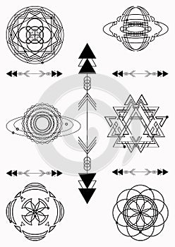 Sacred geometry, vector graphic design elements. Set