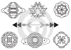 Sacred geometry, vector graphic design elements. Set