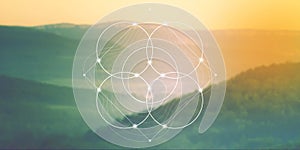 Sacred geometry web banner. Math, nature, and spirituality in nature. The formula of nature.