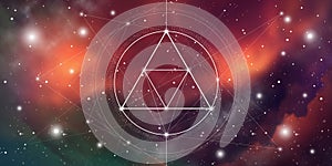 Sacred geometry website banner with golden ratio numbers, eternity symbol, interlocking circles and squares, flows of